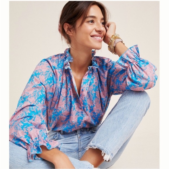 Cynthia Rowley Tops - NWOT Anthropologie Cynthia Rowley Floral Waterfall Bohemian Peasant Blouse Top L